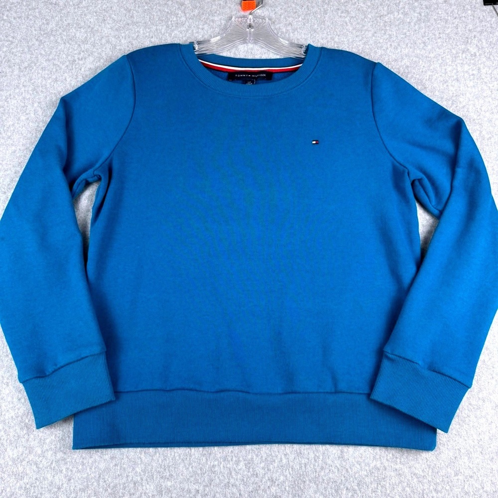 Tommy Hilfiger Sweater Women S Teal Blue Preppy Classiccore Crewneck Logo